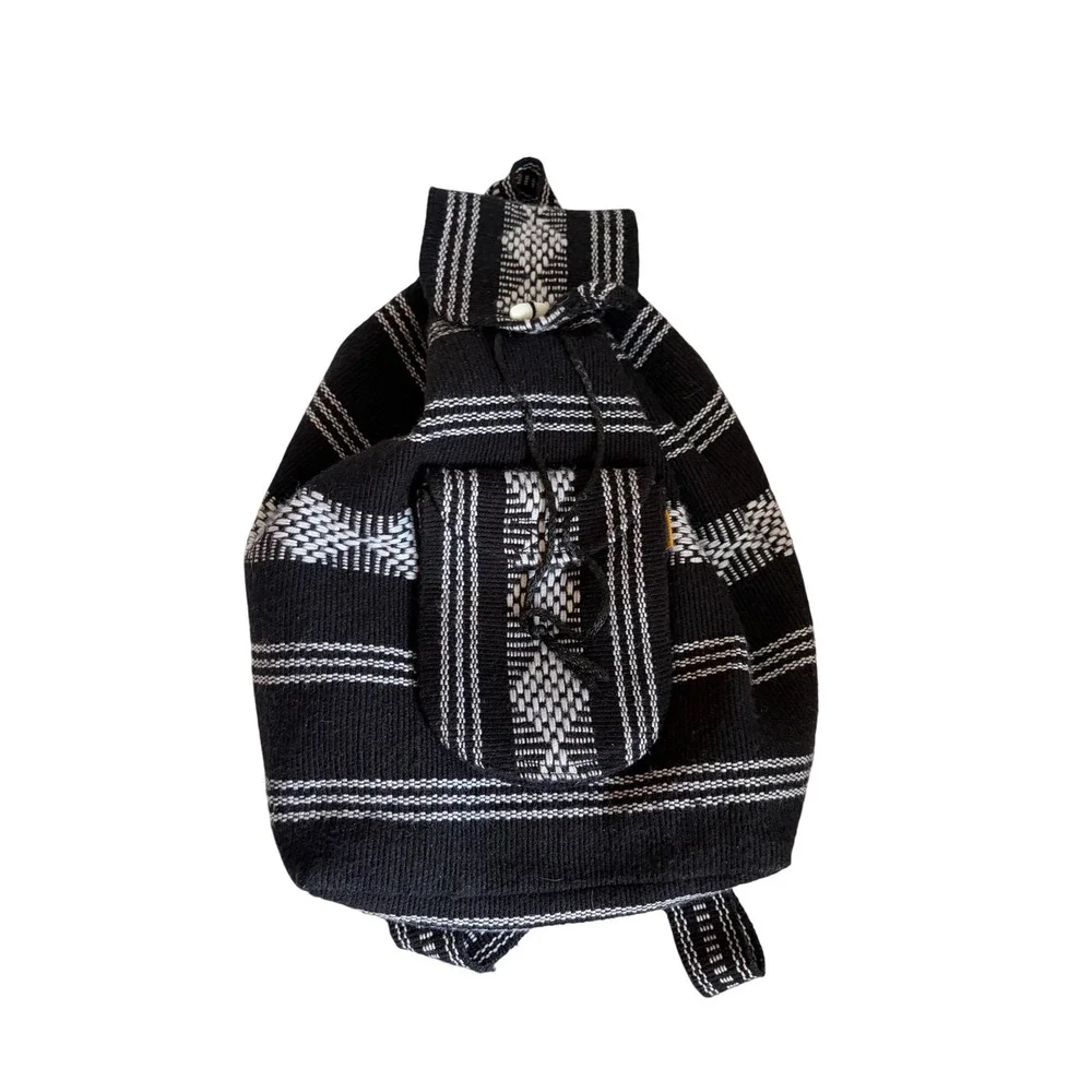 Pinzon Black White Woven Baja Stripe Backpack‎ Bohemian DO NOT Buy